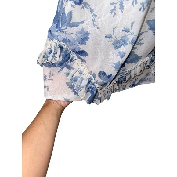 V. Chapman Corset Front-Slit Ruffled Gown – Provencal Blue Floral, Size 12 - Picture 9 of 11